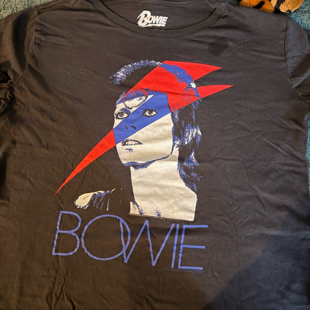 David Bowie Ziggy Stardust Graphic Tee - Black with Red & Blue Print